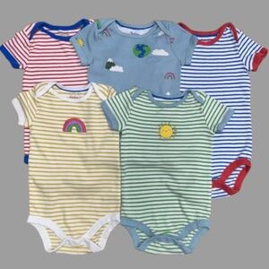 Lot of 5 Baby Boden Bodysuits size 18-24 Months Boy 100% Cotton Stripe/Sun/Earth